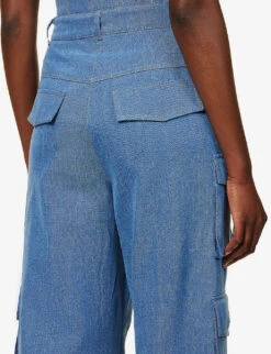 Contrast-stitch Straight-leg High-rise Denim Trousers -Sweaty Betty Store R04160609 BLUE ALT05