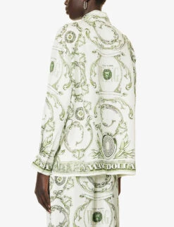 ALEXANDER WANG Graphic-print Split-hem Relaxed-fit Silk Blouse -Sweaty Betty Store R04160707 IVORYGREEN ALT03