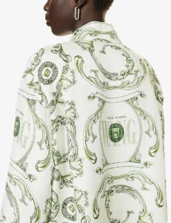 ALEXANDER WANG Graphic-print Split-hem Relaxed-fit Silk Blouse -Sweaty Betty Store R04160707 IVORYGREEN ALT04