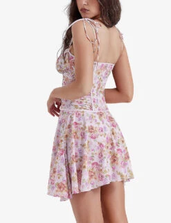 Alejandra Floral-print Lace-trim Woven Mini Dress -Sweaty Betty Store R04160772 LIGHTLAVENDER ALT03