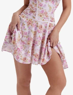 Alejandra Floral-print Lace-trim Woven Mini Dress -Sweaty Betty Store R04160772 LIGHTLAVENDER ALT04