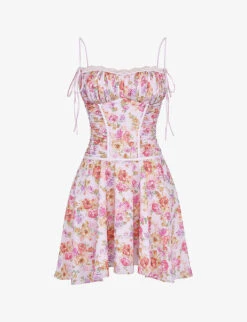 Alejandra Floral-print Lace-trim Woven Mini Dress