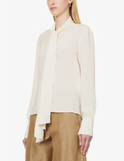 STELLA MCCARTNEY Semi-sheer Buttoned-cuff Silk Shirt -Sweaty Betty Store R04160813 NATURAL ALT02