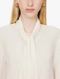 STELLA MCCARTNEY Semi-sheer Buttoned-cuff Silk Shirt -Sweaty Betty Store R04160813 NATURAL ALT04