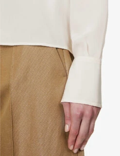 STELLA MCCARTNEY Semi-sheer Buttoned-cuff Silk Shirt -Sweaty Betty Store R04160813 NATURAL ALT05