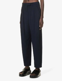 Max Mara Wide-leg Mid-rise Woven Trousers -Sweaty Betty Store R04161478 NAVY ALT02