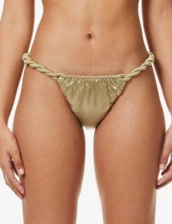 Twisted-trim Mid-rise Bikini Bottoms 9 Twisted-trim Mid-rise Bikini Bottoms -Sweaty Betty Store R04161523 GOLD ALT02