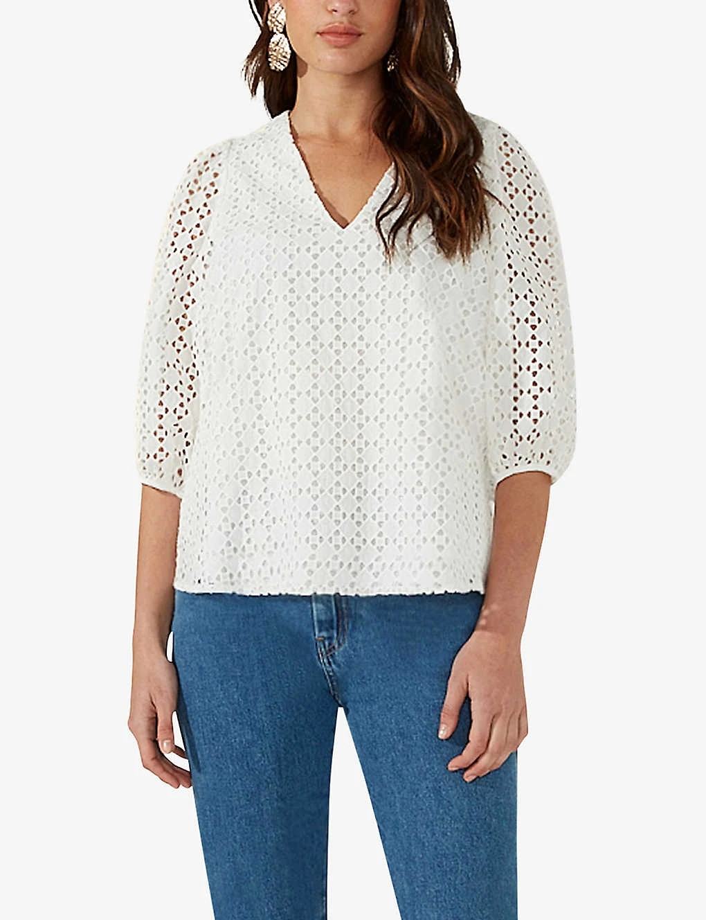 Broderie-anglaise V-neck Cotton Top 4 Broderie-anglaise V-neck Cotton Top - Image 2