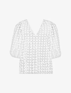 Broderie-anglaise V-neck Cotton Top