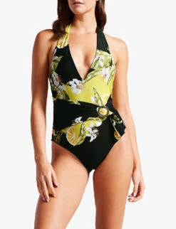 Ted Baker Tabeth Floral-print Plunge Swimsuit 8 Ted Baker Tabeth Floral-print Plunge Swimsuit -Sweaty Betty Store R04162193 BLACK ALT02
