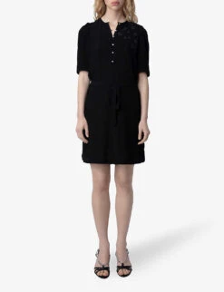 Zadig & Voltaire Rodji Round-neck Puff-sleeve Regular-fit Woven Mini Dress -Sweaty Betty Store R04164054 NOIR ALT02