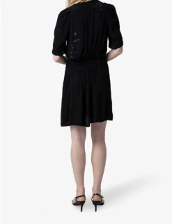 Zadig & Voltaire Rodji Round-neck Puff-sleeve Regular-fit Woven Mini Dress -Sweaty Betty Store R04164054 NOIR ALT03
