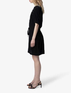 Zadig & Voltaire Rodji Round-neck Puff-sleeve Regular-fit Woven Mini Dress -Sweaty Betty Store R04164054 NOIR ALT04