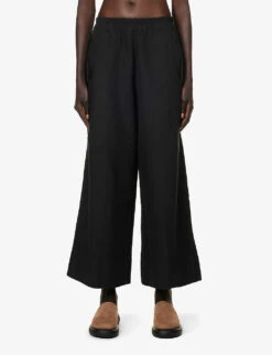 Relaxed-fit Wide-leg Cotton-linen Blend Trousers -Sweaty Betty Store R04164415 BLACK ALT02