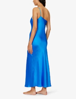 One-shoulder Sleeveless Silk Maxi Dress 10 One-shoulder Sleeveless Silk Maxi Dress -Sweaty Betty Store R04164430 ROYALBLUE ALT03