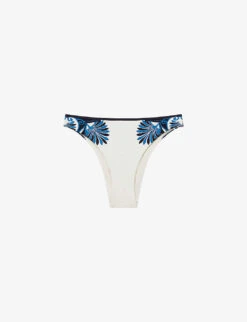 Reiss Lucille Printed High-leg Stretch Cotton-blend Bikini Bottoms