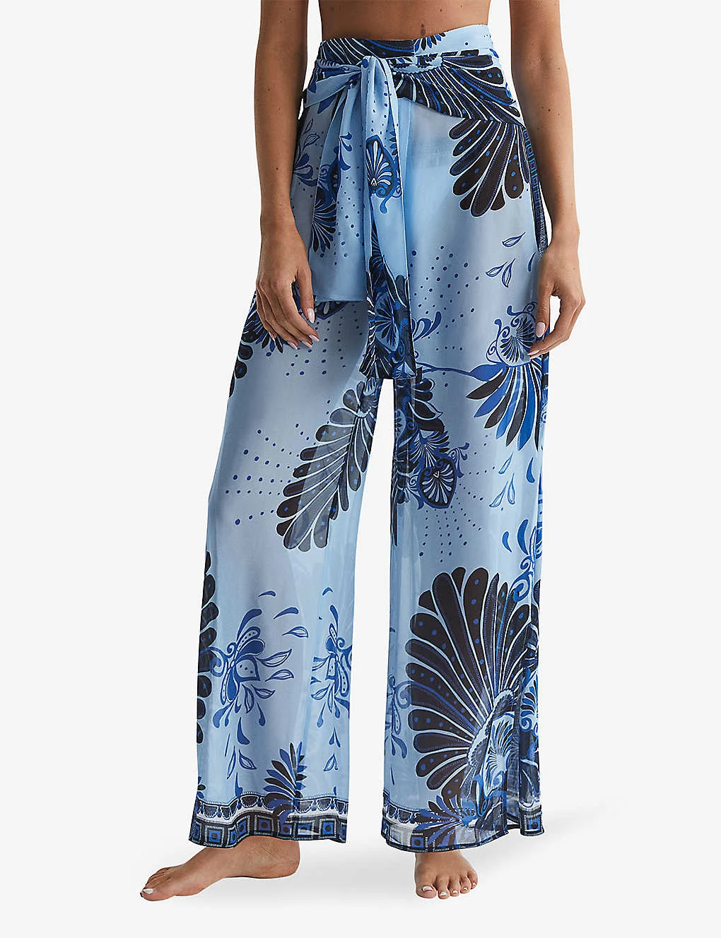 Reiss Ginnie Palm-print Wide-leg Mid-rise Woven Trousers 5 Reiss Ginnie Palm-print Wide-leg Mid-rise Woven Trousers - Image 3