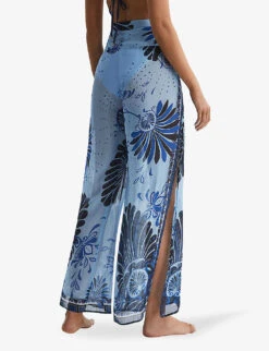 Reiss Ginnie Palm-print Wide-leg Mid-rise Woven Trousers 10 Reiss Ginnie Palm-print Wide-leg Mid-rise Woven Trousers -Sweaty Betty Store R04164815 BLUEPRINT ALT03