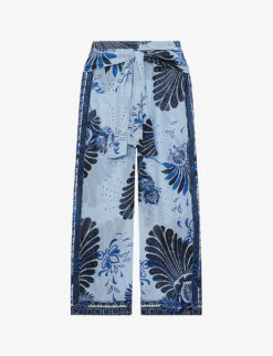 Reiss Ginnie Palm-print Wide-leg Mid-rise Woven Trousers