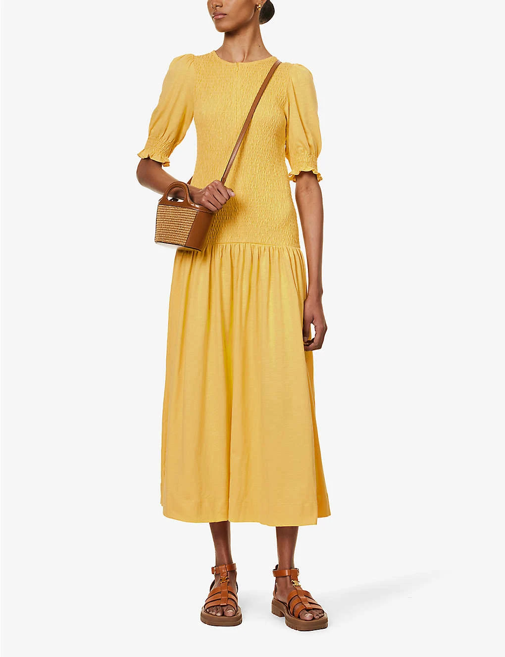 ME AND EM Puff-sleeve Flared-hem Cotton Maxi Dress 4 ME AND EM Puff-sleeve Flared-hem Cotton Maxi Dress - Image 2