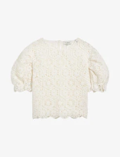 Ted Baker Ambya Puff-sleeve Crochet-knit Stretch Cotton-blend Top