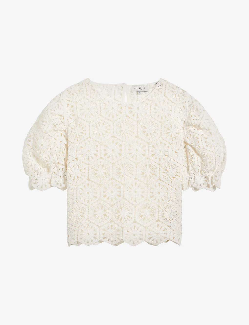 Ted Baker Ambya Puff-sleeve Crochet-knit Stretch Cotton-blend Top 2 Ted Baker Ambya Puff-sleeve Crochet-knit Stretch Cotton-blend Top