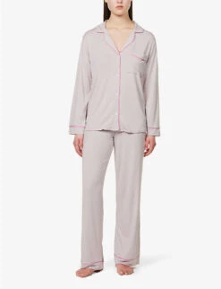 Eberjey Gisele Long-sleeved Stretch-jersey Pyjama Set -Sweaty Betty Store R04166197 PURPLEDUSTITALIANROSE ALT01