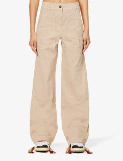 Palm Angels Bull Brand-patch Wide-leg Mid-rise Cotton Trousers -Sweaty Betty Store R04166267 BEIGEBEIGE ALT02