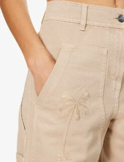 Palm Angels Bull Brand-patch Wide-leg Mid-rise Cotton Trousers -Sweaty Betty Store R04166267 BEIGEBEIGE ALT05