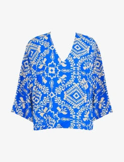 Tile-print Relaxed-fit Woven Top