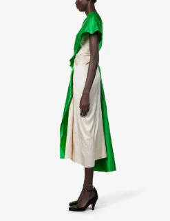 Asymmetric Colour-block Silk Maxi Dress 9 Asymmetric Colour-block Silk Maxi Dress -Sweaty Betty Store R04168294 GREENIVORY ALT02
