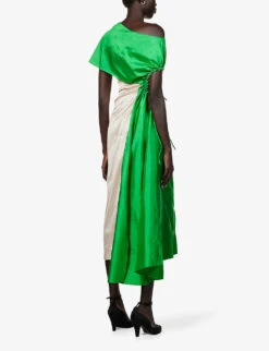 Asymmetric Colour-block Silk Maxi Dress 10 Asymmetric Colour-block Silk Maxi Dress -Sweaty Betty Store R04168294 GREENIVORY ALT03