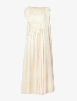 Kleo Cape-sleeve Silk Maxi Dress