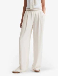 Reiss Abigail Striped-waistband Wide-leg Mid-rise Woven Trousers -Sweaty Betty Store R04168981 NEUTRAL ALT04