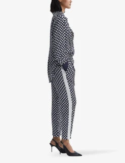 Reiss Ezra Polka-dot Tapered-leg Midi-rise Woven Trousers -Sweaty Betty Store R04168985 NAVYWHITE ALT02