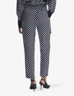 Reiss Ezra Polka-dot Tapered-leg Midi-rise Woven Trousers -Sweaty Betty Store R04168985 NAVYWHITE ALT03