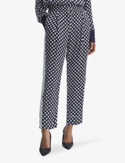Reiss Ezra Polka-dot Tapered-leg Midi-rise Woven Trousers -Sweaty Betty Store R04168985 NAVYWHITE ALT04