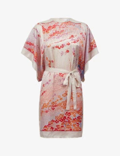 Reiss Leea Scarf-print Short-sleeve Woven Mini Dress