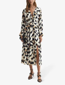 Reiss Marie Animal-print Woven Midi Dress -Sweaty Betty Store R04169041 BLACKWHITE ALT01