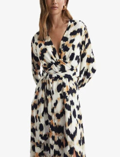 Reiss Marie Animal-print Woven Midi Dress -Sweaty Betty Store R04169041 BLACKWHITE ALT02