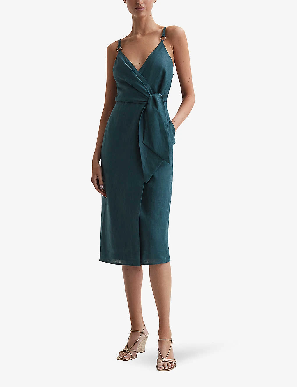 Reiss Elsie Self-tie Linen Midi Dress 4 Reiss Elsie Self-tie Linen Midi Dress - Image 2
