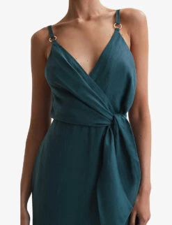 Reiss Elsie Self-tie Linen Midi Dress 8 Reiss Elsie Self-tie Linen Midi Dress -Sweaty Betty Store R04169058 DARKTEAL ALT02
