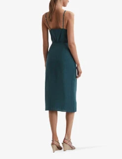 Reiss Elsie Self-tie Linen Midi Dress 9 Reiss Elsie Self-tie Linen Midi Dress -Sweaty Betty Store R04169058 DARKTEAL ALT03