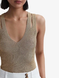 Reiss Zina Metallic Rib-knit Vest Top 11 Reiss Zina Metallic Rib-knit Vest Top -Sweaty Betty Store R04169285 GOLD ALT04