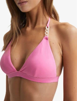 Reiss Ripley Triangle-shape Chain-embellished Stretch-woven Bikini Top -Sweaty Betty Store R04169528 PINK ALT04