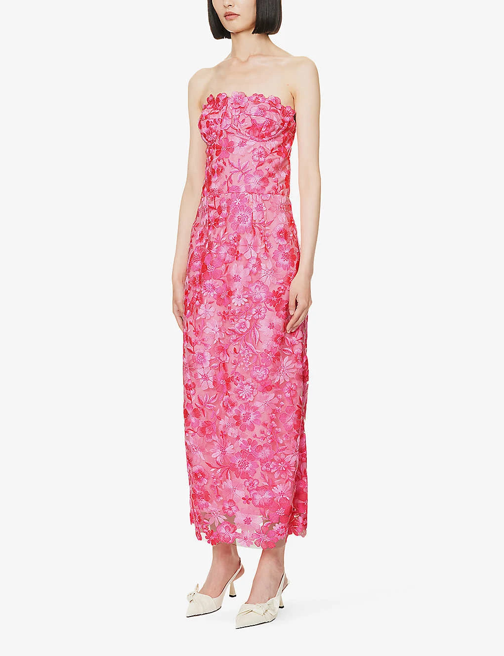 Floral-embroidered Corseted Woven Midi Dress 5 Floral-embroidered Corseted Woven Midi Dress - Image 3