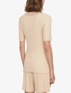 Joseph Wide-collar V-neck Regular-fit Knit Polo Top -Sweaty Betty Store R04169977 DESERTCOMBO ALT03