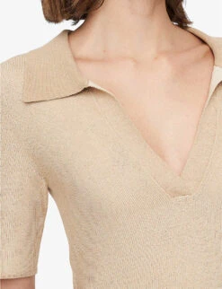 Joseph Wide-collar V-neck Regular-fit Knit Polo Top -Sweaty Betty Store R04169977 DESERTCOMBO ALT04