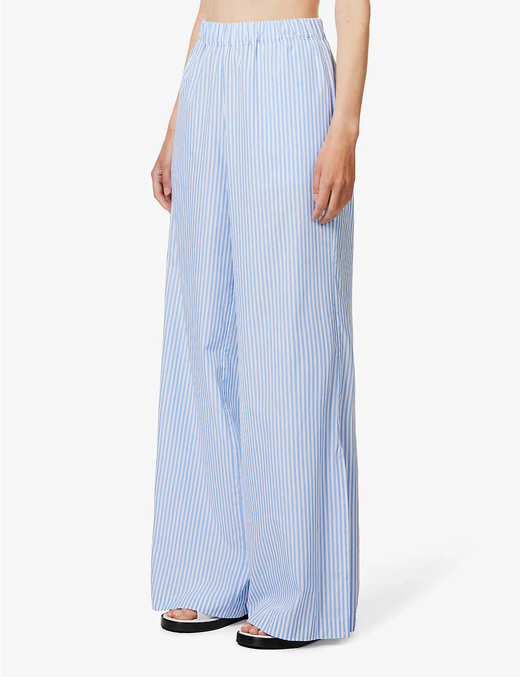 Striped Elasticated-waist Wide-leg Mid-rise Cotton Trousers 5 Striped Elasticated-waist Wide-leg Mid-rise Cotton Trousers - Image 3