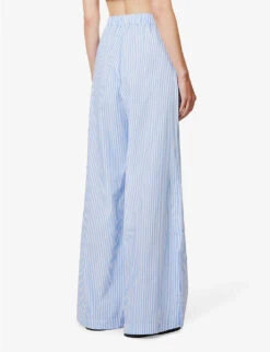 Striped Elasticated-waist Wide-leg Mid-rise Cotton Trousers 11 Striped Elasticated-waist Wide-leg Mid-rise Cotton Trousers -Sweaty Betty Store R04170817 BLUEWHITESTRIPE ALT03
